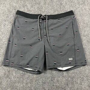 SAXX Board Shorts Mens 36 Black Betawave 2N1 Flip Flop‎ Stripe Swim Trunks 17"